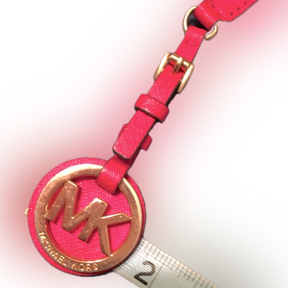 Michael Kors MK Charm Hang Tag Silver Tone Keychain Key Fob Charm Hot Pink